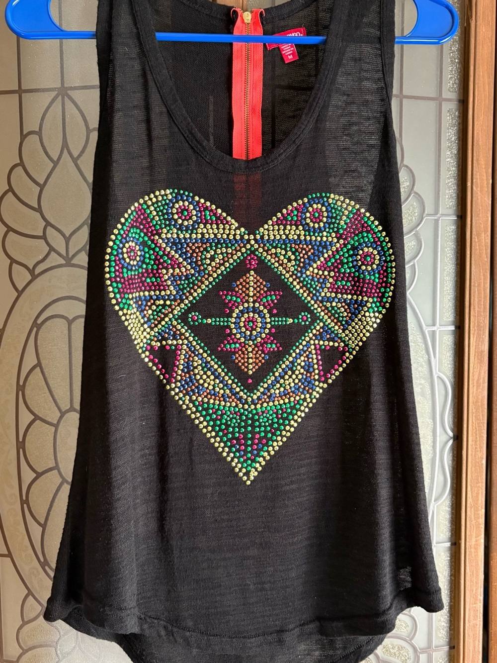 BONGO Black Tank with Multicolor Studded Heart